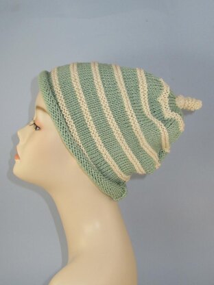 Stripey Roll Brim Topknot Slouch Hat