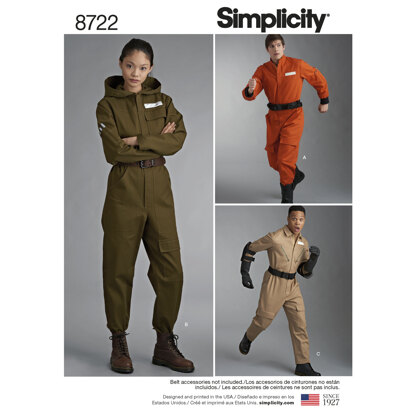 Simplicity 8722 Women's, Men's and Teens Costume - Paper Pattern, Size A (XS-S-M-L-XL)