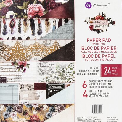 Prima Marketing Double-Sided Paper Pad 12"X12" 24/Pkg - Midnight Garden, 6 Foiled Designs/4 Each