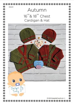 Autumn cardigan and hat baby knitting pattern 16 inch & 18 inch chest sizes