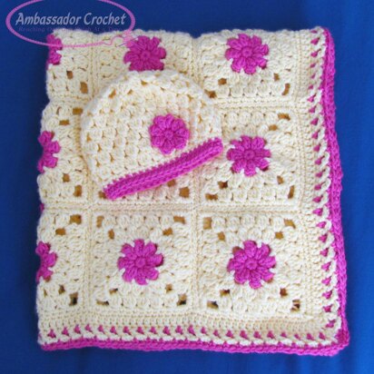 Blooming Clusters Baby Afghan & Hat Set