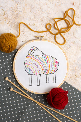 Hawthorn Handmade Sheep Contemporary Printed Embroidery Kit - 13.5 x 12cm