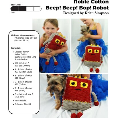 Beep! Beep! Bop! Robot in Cascade Yarns Noble Cotton - DK643 - Downloadable PDF