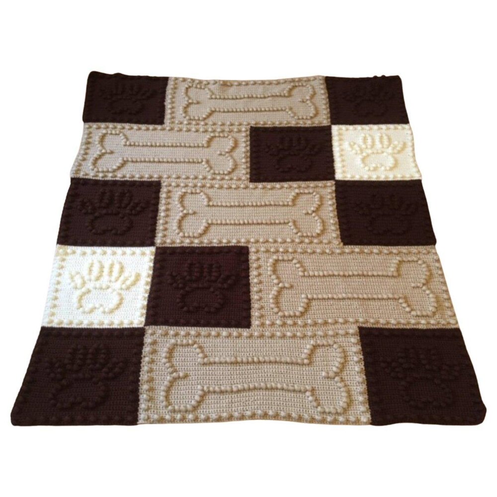 Dog Blanket Paw Print Bone Motifs Crochet pattern by Peach