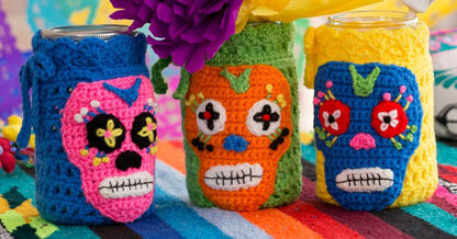 Day of the Dead Cozies in Red Heart Super Saver Economy Solids - LW4920 - Downloadable PDF