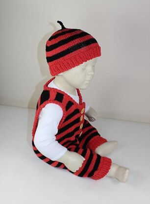 Baby Stripe Dungarees and Beanie Hat