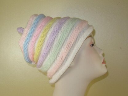 Candy Stripe Roll Brim Beehive Topknot Slouch