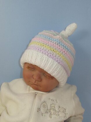 Baby Candy Stripe Topknot Beanie Hat