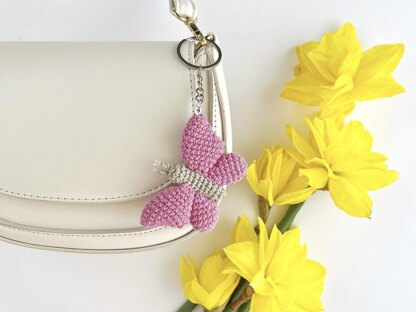 Crochet butterfly keychain pattern Amigurumi keyring bag charm Car mirror hanging decor