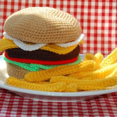 Crochet & Knitting Pattern for a Cheeseburger and Chips / Fries - Amigurumi Food