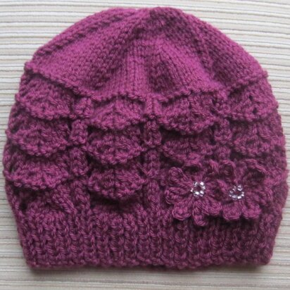 Purple Hat in Lacy Chevron Stitch in Sizes 12-18 Months and Adult