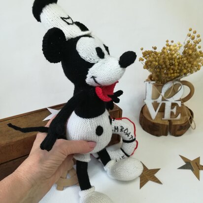 Toy Knitting pattern for a Mickey Mouse toy based on Steamboat Willie