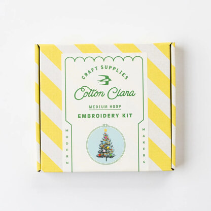 Cotton Clara Christmas Tree Printed Embroidery Kit - Blue - 4in
