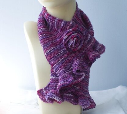 Ruffle Edged Scarf with Flower Scarf Pin