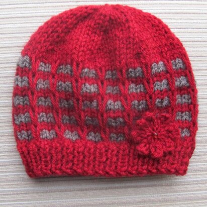 Ridged Check Stitch Hat for a Girl in Sizes 12 months and 2-4 years