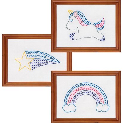 Jack Dempsey Stamped Embroidery Kit Samplers 6in x 8in - Unicorn (3/Pkg)