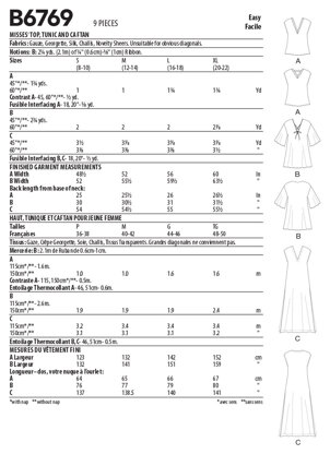 Butterick Misses' Top, Tunic and Caftan B6769 - Sewing Pattern