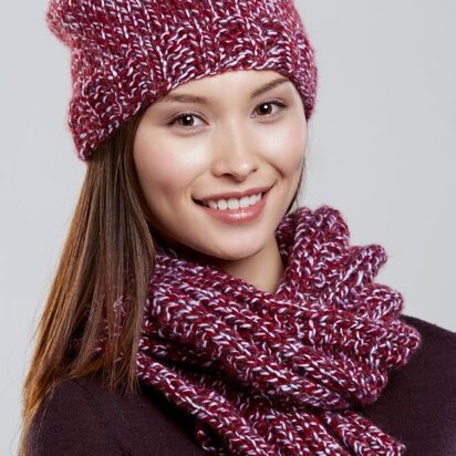 Jackie’s Hat and Scarf Set in Premier Yarns Serenity Marl - SMJAS002 - Downloadable PDF