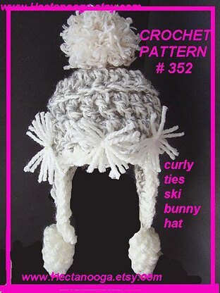 352, SKI BUNNY HAT, crochet, size newborn to age 3