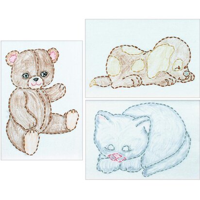 Jack Dempsey Stamped Embroidery Kit Samplers 6in x 8in - Huggable Animals