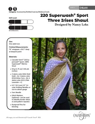Three Irises Shawl in Cascade Yarns 220 Superwash® Sport - DK688 - Downloadable PDF