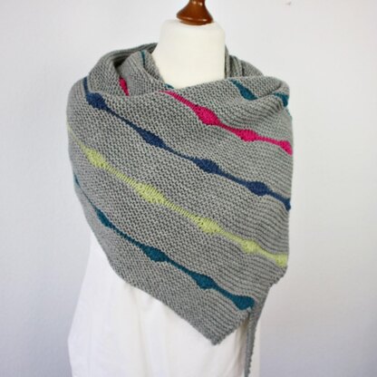Knitting Pattern Asymmetrical Shawl Hip Hop with Short Row Stripes
