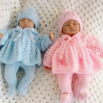 Knitting pattern 10" Dolls Matinee Coat, Hat and Leggings