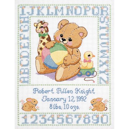 Janlynn Corporation Bear Birth Sampler Stamped Cross Stitch Kit - 28cm x 35.5cm