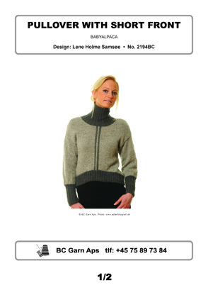 Pullover with Short Front in BC Garn Baby Alpaca - 2194BC - Downloadable PDF