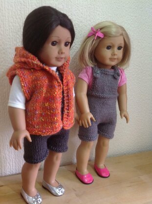 Dolls hooded gilet and dungarees