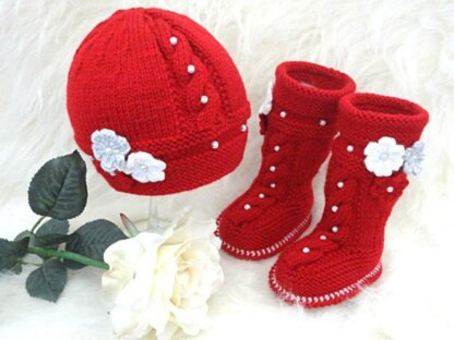 Baby Girl Pattern Knitted Baby Hat Baby Shoes 0 - 12 months