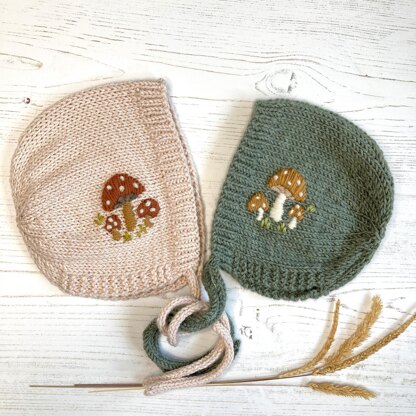 Toadstools Embroidered Baby Bonnet