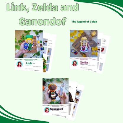 Princess Zelda, Link and Ganondorf (The legend of Zelda) Amigurumi Pattern Bundle