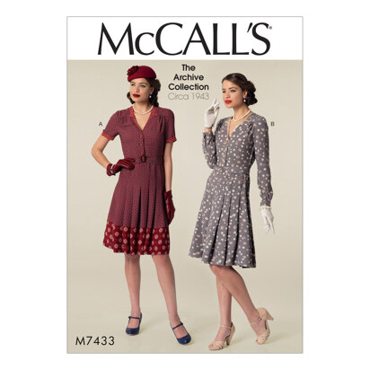 McCall's Misses' Inverted Notch-Collar Shirtdresses and Belt M7433 - Sewing Pattern