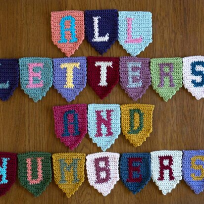 Alphabet and numbers crochet bunting