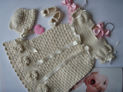 Christening dress, bonnet and booties