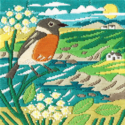 Bothy Threads Stonechat by Matt Johnson Silken Long Stitch Kit - 16 x 16cm