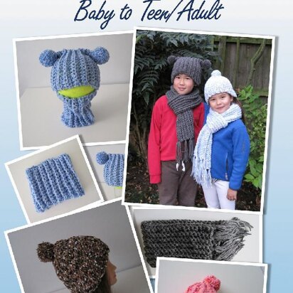 Easy Hat, Scarf and Neck Warmer Crochet Patterns in 4 sizes: Baby to Teen/Adult