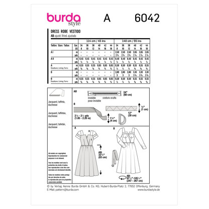 Burda Style Ladies Outerwear Dress B6042 - Paper Pattern, Size 34 - 44