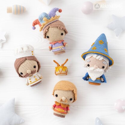 Mini Amigurumi Pattern Crochet Toys Set Joker Astronomer Chef Drummer Crochet Royal Pattern Mini Kingdom by AradiyaToys (Olka Novytska) Tutorial PDF File DIY