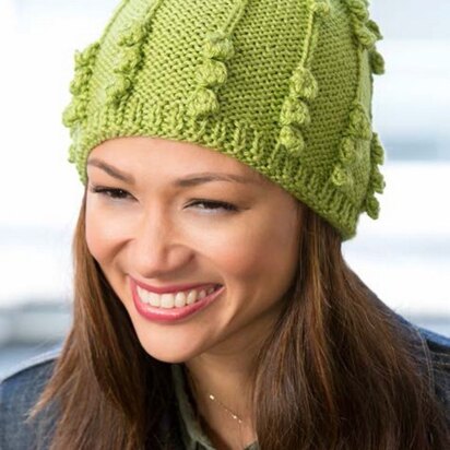 Her Bobble Hat in Red Heart With Love Solids - LW3603