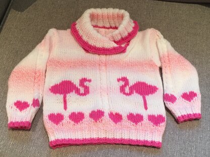 Child's Flamingo and Hearts Sweater