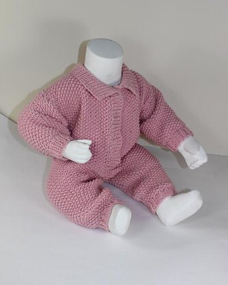 Baby Simple Aran Moss Stitch Collar Onesie