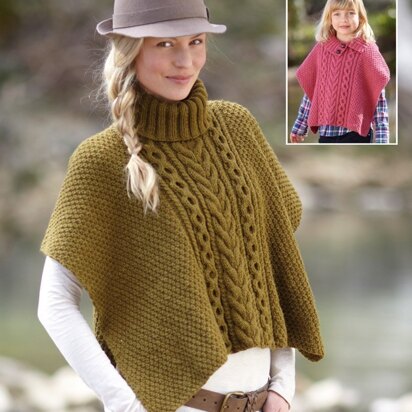 Cable Detail Poncho in Hayfield Bonus Aran with Wool - 9683 - Downloadable PDF