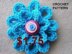 692 CROCHET FLOWER, turquoise loopy flower