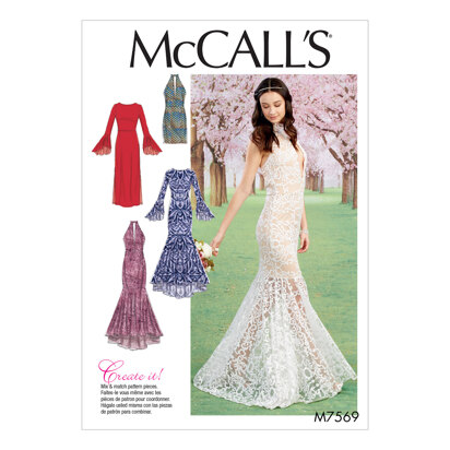 McCall's Misses' Column and Mermaid-Style Dresses with Bodice and Sleeve Variations M7569 - Sewing Pattern