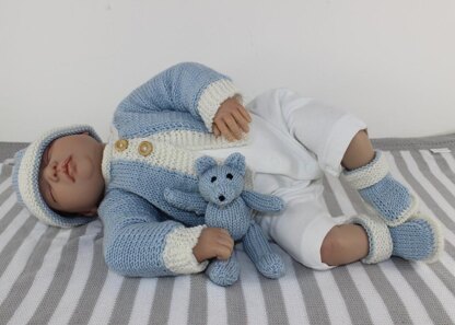 New Baby Matinee Coat,Booties,Beanie and Bear