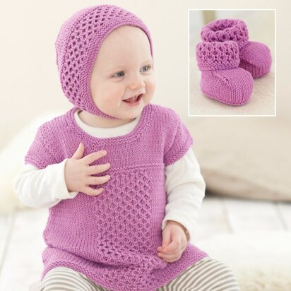 Dress, Bonnet and Bootees in Sirdar Snuggly Baby Bamboo DK - 4669- Downloadable PDF