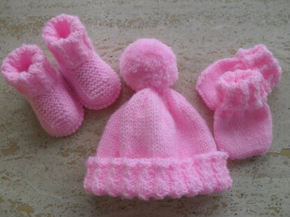 Baby Booties, Beanie Mittens Set