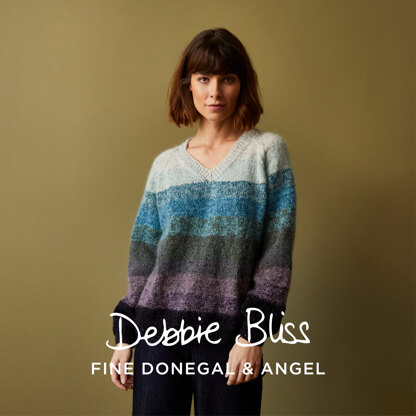 Brampton - Sweater Knitting Pattern For Women in Debbie Bliss Fine Donegal & Angel by Debbie Bliss